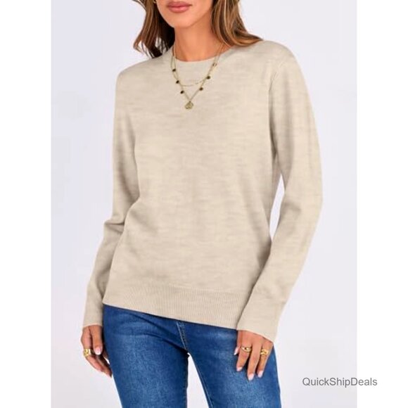 Lightweight Pullover Sweater Long Sleeve Crewneck Loose Fit Knit Top - Picture 3 of 7